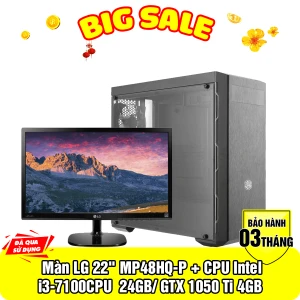 PC Intel i3/7100CPU/ 24GB/ GTX 1050 Ti 4GB màn 22