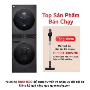 Tháp giặt sấy LG WashTower Giặt 14kg/ Sấy 10kg Màu đen|WT1410NHB