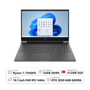 Laptop HP VICTUS 16-s0135AX 9Q983PA (AMD Ryzen 7-7840HS/ 32GB/ 512GB/ RTX 3050 6GB/ 16.1 inch FHD/ Win 11/ Đen)