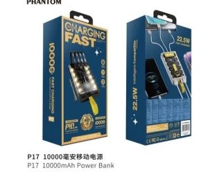 Pin Dự Phòng PHANTOM P17 -10000mah - Sạc Nhanh 22.5w - LED Trong Suốt Kèm Dây (sl5-5)- 1000mAh