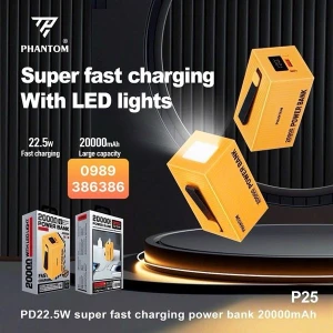 Pin Dự Phòng PHANTOM P25 Sạc Nhanh 22.5w - Có Đèn Pin- 20000mAh