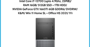 Máy tính để bàn Dell XPS 8950 (HMXKY) Đen Intel Core i7-12700 (upto 4.9Ghz, 25MB) RAM 16GB 512GB SSD 1TB HDD NVIDIA GeForce GT