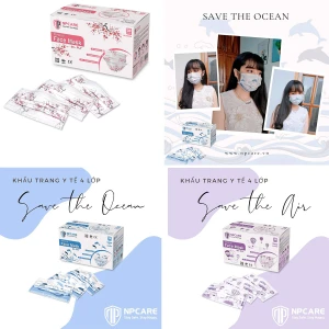 Hộp 50c Khẩu trang y tế 4 lớp vải mịn có hình cao cấp NP care - Khẩu trang n99