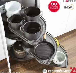 Rổ Góc LeMans II 4 Khay Màu Đen Xoay Phải Hafele 541.29.482