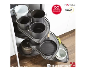 Rổ Góc LeMans II 4 Khay Màu Đen Xoay Trái Hafele 541.29.483