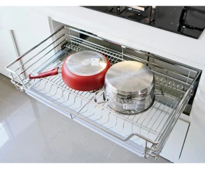 Rổ kéo xoong nồi chén dĩa Euromax inox mờ 304 nan tròn KT900