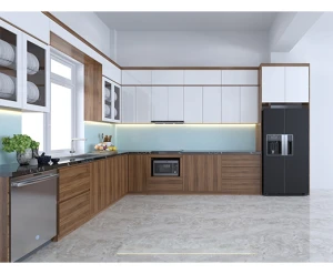 Tủ bếp MDF chống ẩm An Cường, Cánh Acrylic bóng gương kim tuyến ( An Cường không line )