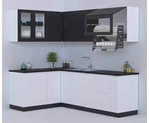 Tủ bếp Thùng MDF chống ẩm phủ Melamine Ba Thanh, Cánh Acrylic bóng gương kim tuyến ( Livas không li