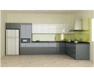 Tủ bếp Thùng ván nhựa Ba Thanh, Cánh Acrylic bóng gương kim tuyến ( Livas không line )