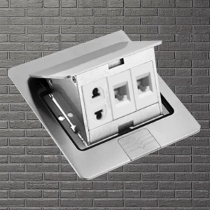 Bộ ổ cắm âm sàn gồm hạt mạng hạt điện thoại ổ cắm 2 chấu DoBo F55-885505S (Inox 304 kháng nước)