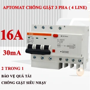 Cầu dao chống giật 3 PHA 16A (Aptomat chống dòng rò) DoBo 4.5kA 30mA DZ47LE-88163P