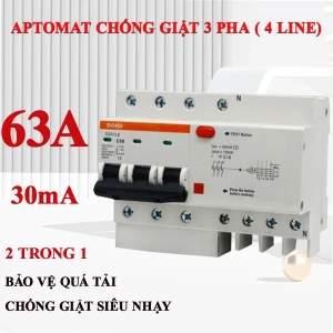 Cầu dao chống giật 3 PHA 63A (Aptomat chống dòng rò) DoBo 4.5kA 30mA DZ47LE-88633P