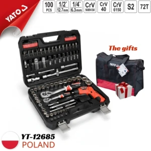 Bộ tuýp tay vặn tổng hợp kèm máy vặn vít pin 100 chi tiết Yato YT-12685 - Ba Lan