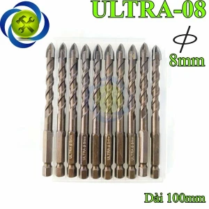 10 mũi khoan gạch men 8mm đuôi lục giác ULTRA-08 có 4 cạnh gạch-kính-thép