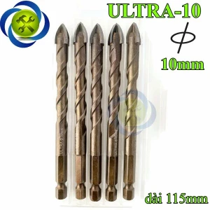 5 mũi khoan gạch men 10mm đuôi lục giác ULTRA-10 có 4 cạnh gạch-kính-thép