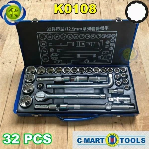 Bộ tuýp 32 chi tiết (8 - 32mm) C-MART K0108 loại 1/2 tuýp bông 12 cạnh