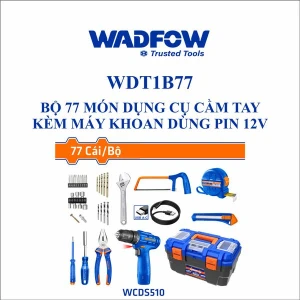 Bộ 77 món dụng cụ cầm tay kèm máy khoan dùng pin 12V WADFOW WDT1B77
