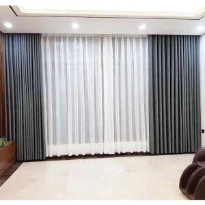 Rèm cửa vải 2 lớp màu xám đậm hiện đại