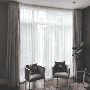 Rèm vải 2 lớp hoa văn màu trắng kem 