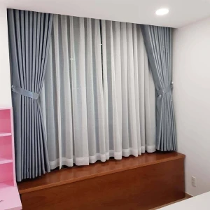Rèm vải bố 2 lớp màu xám