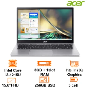 Laptop Acer Aspire 3 A315-59-31BT - Bạc - 15.6 FHD; I3-1215U; 8GB 1slot; 256GB SSD; WF5 BT4.2; Polyc; Win11H; 1Y (NX.K6TSV.00L)