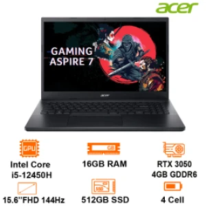 Laptop Acer Gaming A715-76G-5806 Intel Core i5-12450H/16GD4/512SSD/15.6FHD_144Hz/FP/4C/W11/4GD6_RTX3050/ĐEN/ Vỏ nhôm, 2Y 3S1, (NH.QMFSV.002)