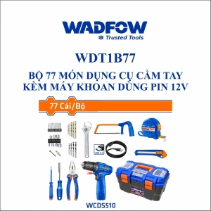 BỘ 77 MÓN DỤNG CỤ CẦM TAY KÈM MÁY KHOAN DÙNG PIN 12V (WCDS510) WDT1B77 WADFOW (KÈM 1 PIN, 1 CÁP USB TYPE A ĐẾN TYPE C) - HÀNG CHÍNH HÃNG