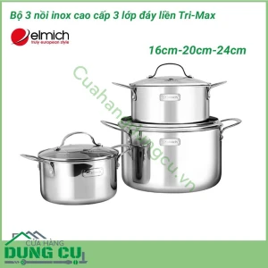 Bộ nồi inox cao cấp 3 lớp Tri-Max size 16cm, 20cm, 24cm