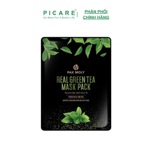Mặt nạ dưỡng ẩm hỗ trợ làm dịu giảm sưng dành cho da mụn Pax Moly Real Green Tea Mask Pack 25ml Hộp 10 miếng
