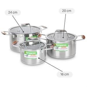 Bộ 3 nồi inox 5 đáy nắp kính Kangaroo KG3CS2