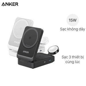 Bộ đế sạc không dây 3 in 1 15W MagGo Anker B2557 kèm Cáp Type C - Type C