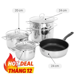 Bộ nồi chảo inox 5 đáy nắp kính Green Cook GCS241-T1