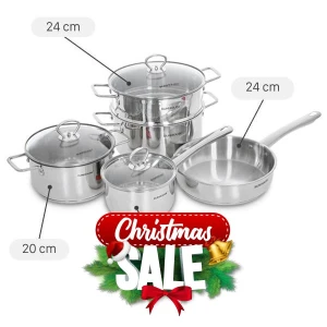 Bộ nồi chảo quánh inox nắp kính Sunhouse SHG991