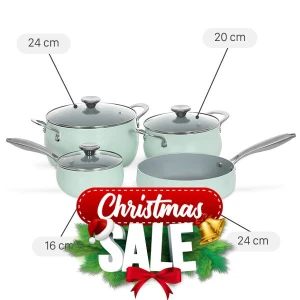 Bộ nồi chảo quánh nhôm chống dính nắp kính Green Cook GCS242-T1