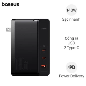 Bộ sạc nhanh 3 cổng USB Type-C PD 140W Baseus CCGAN140CS kèm Cáp Type C - Type C