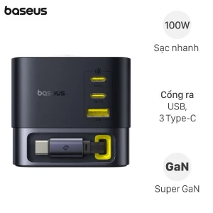 Bộ sạc nhanh 4 cổng USB Type-C 100W Baseus CCSPC100CS kèm Cáp Type C - Type C