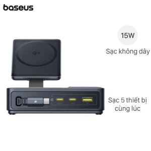 Bộ sạc nhanh 5 cổng USB Type-C Qi2 PD 140W Baseus Nomos CCNMS140 kèm Cáp Type C - Type C