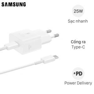 Bộ  sạc nhanh Type-C PD 25W Samsung EP-T2510XW kèm cáp Type C