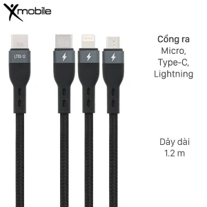 Cáp sạc nhanh và truyền dữ liệu 3 đầu Type-C - Lightning Type-C Micro USB 60W 1.2m Xmobile LTTO-12