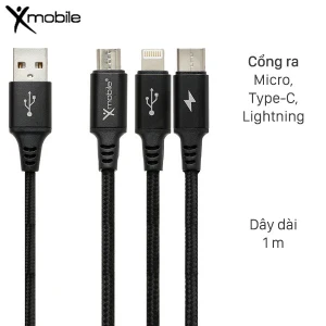 Cáp sạc và truyền dữ liệu 3 đầu USB-A - Lightning Type-C Micro USB 15W 1m Xmobile DR002
