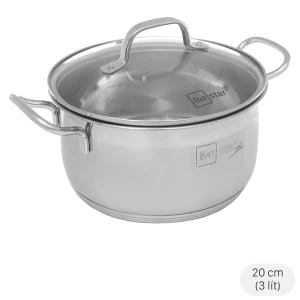 Nồi inox 3 đáy nắp kính 20 cm Fivestar N20-5DG 304
