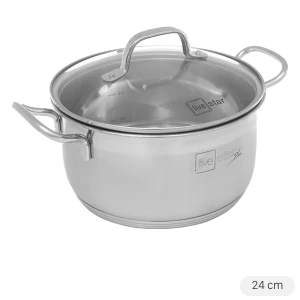 Nồi inox 3 đáy nắp kính 24 cm Fivestar N24-5DG 304