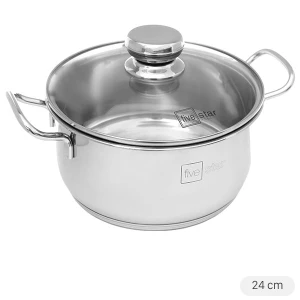Nồi inox 3 đáy nắp kính 24 cm Fivestar N24-5DG