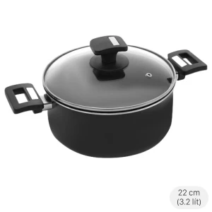 Nồi nhôm chống dính nắp kính 22 cm Delites NCDE002-22