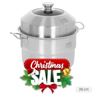 Nồi xửng hấp inox nắp inox 26 cm Green Cook GCST01-26IH