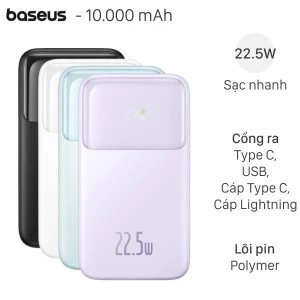 Pin sạc dự phòng Polymer 10000mAh Type C PD 22.5W Baseus Comet PPMD10 kèm cáp Lightning và Type C