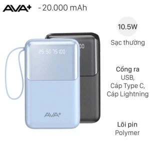 Pin sạc dự phòng Polymer 20000mAh Type C 10.5W AVA+ G-DX258 kèm Cáp Lightning và Cáp Type C