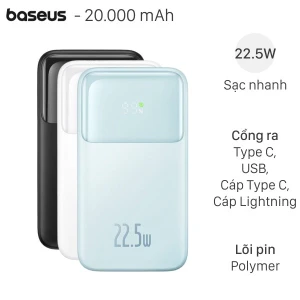 Pin sạc dự phòng Polymer 20000mAh Type C PD 22.5W Baseus Comet PPMD20 kèm cáp Lightning và Type C