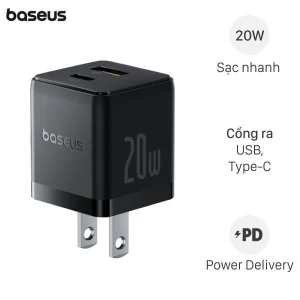 Sạc nhanh 2 cổng USB Type-C PD 20W Baseus Palm CCZC20US