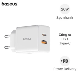 Sạc nhanh 2 cổng USB Type-C QC3.0 PD 20W Baseus Cube CCXFK20UE